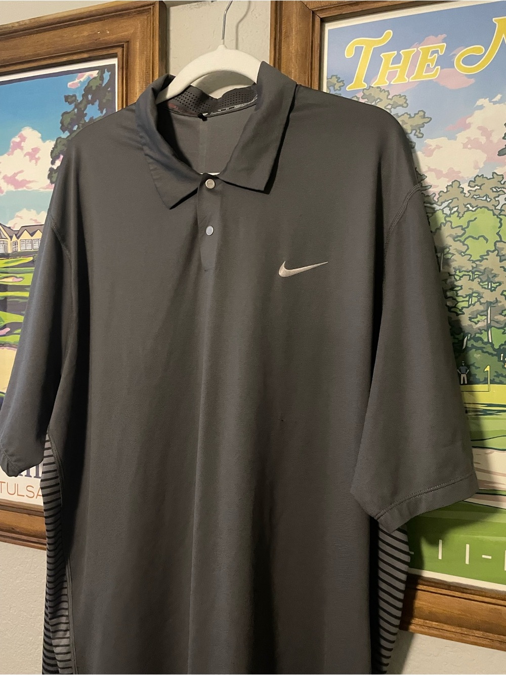 Nike Tiger Woods Collection Golf Polo Men XL Gray Black Dri-FIT Stripe TW
